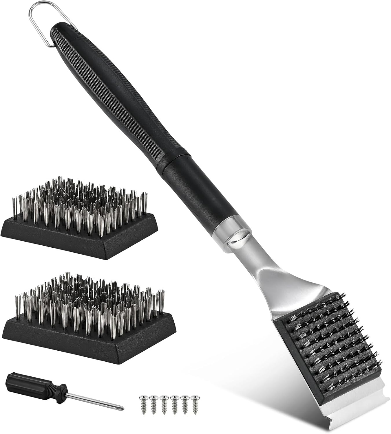 Grill Brush and Scraper for Barbecue – Grill Brush for Outdoor Grill with Extended, Large Handle and 2 Replaceable Stainless Steel Bristles Head –No Scratch- BBQ Grill Brush for Any Grill
