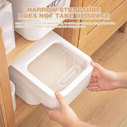 Rice Airtight Storage Containe,Rice Storage Container,Dry Food Storage, Lid 22 Lbs Push-Pull Rice Bucket, Flour Storage Container with Rolling Wheel, Grain Container Pantry Organization (Grey)