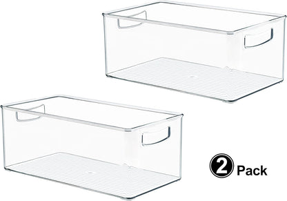 Hudgan 8 PACK Stackable Pantry Organizer Bins (3 Size) - Clear Fridge Organizer for Kitchen, Freezer, Refrigerator, Cabinet - Plastic Storage Container with Handle for Home