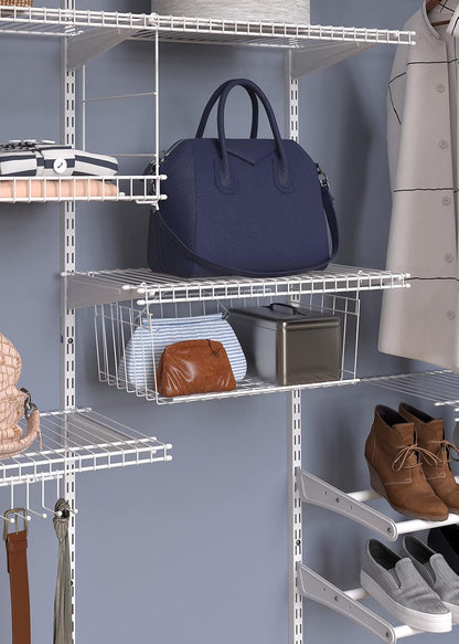 ClosetMaid Wire Hanging Shelf Basket for Storage, Organization in Closet or Pantry, No Assembly or Installation, Durable, White