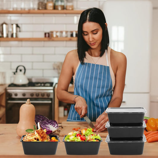 Qewro 10Pack 32oz Meal Prep Containers Disposable Food Storage Containers with Lids, 1-Compartment Reusable Food Storage Plastic Stackable To Go Boxes Microwave, Freezer, Dishwasher Safe