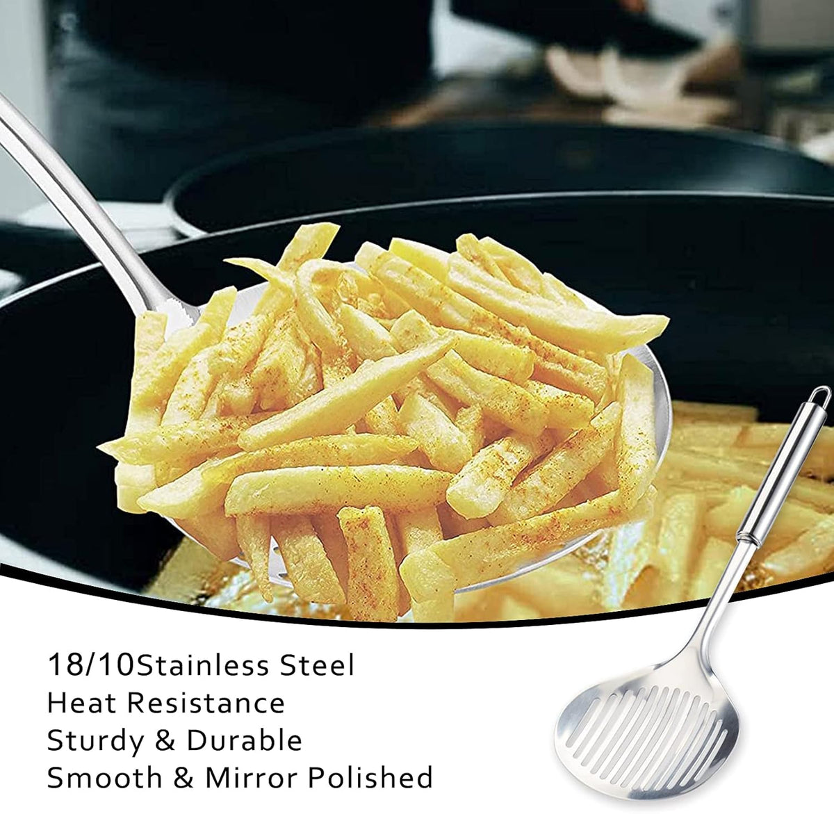 TENTA Kitchen Multi Kitchen Utensil Stainless Steel Cooking Skimmer Slotted Fish Turner Spatula Spoon Colander Drain Water Filter Spoon Hot Pot Scoop Comfortable Grip Design Strainer Ladle for Kitchen