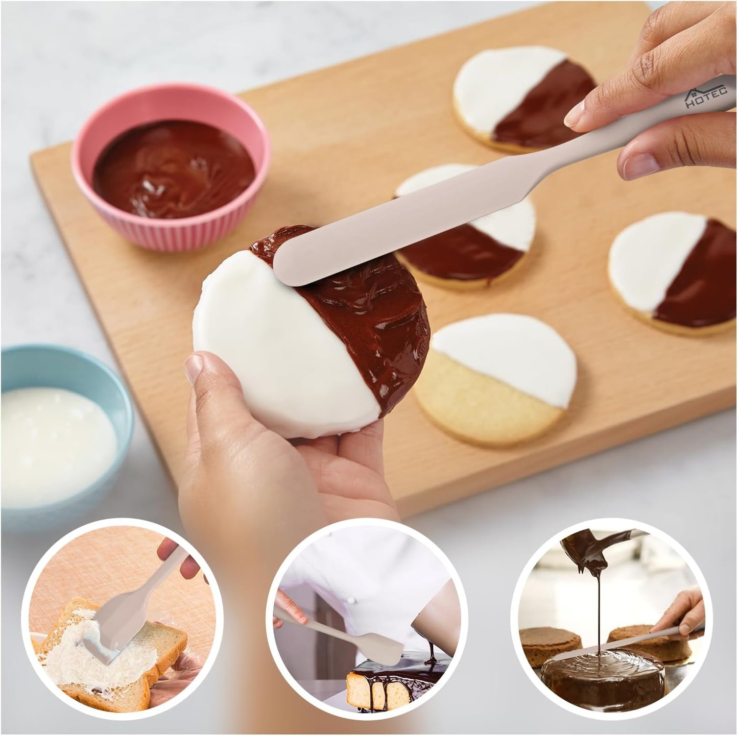 HOTEC Heat Resistant 600℉ Food Grade Silicone Rubber Spatula Set for Baking, Cooking, and Mixing Non Stick Dishwasher Safe BPA-Free Multicolor Set of 5