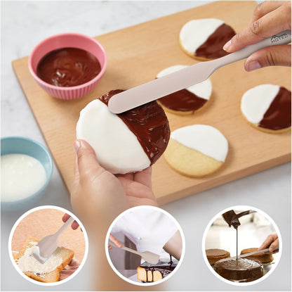 HOTEC Heat Resistant 600℉ Food Grade Silicone Rubber Spatula Set for Baking, Cooking, and Mixing Non Stick Dishwasher Safe BPA-Free Multicolor Set of 5