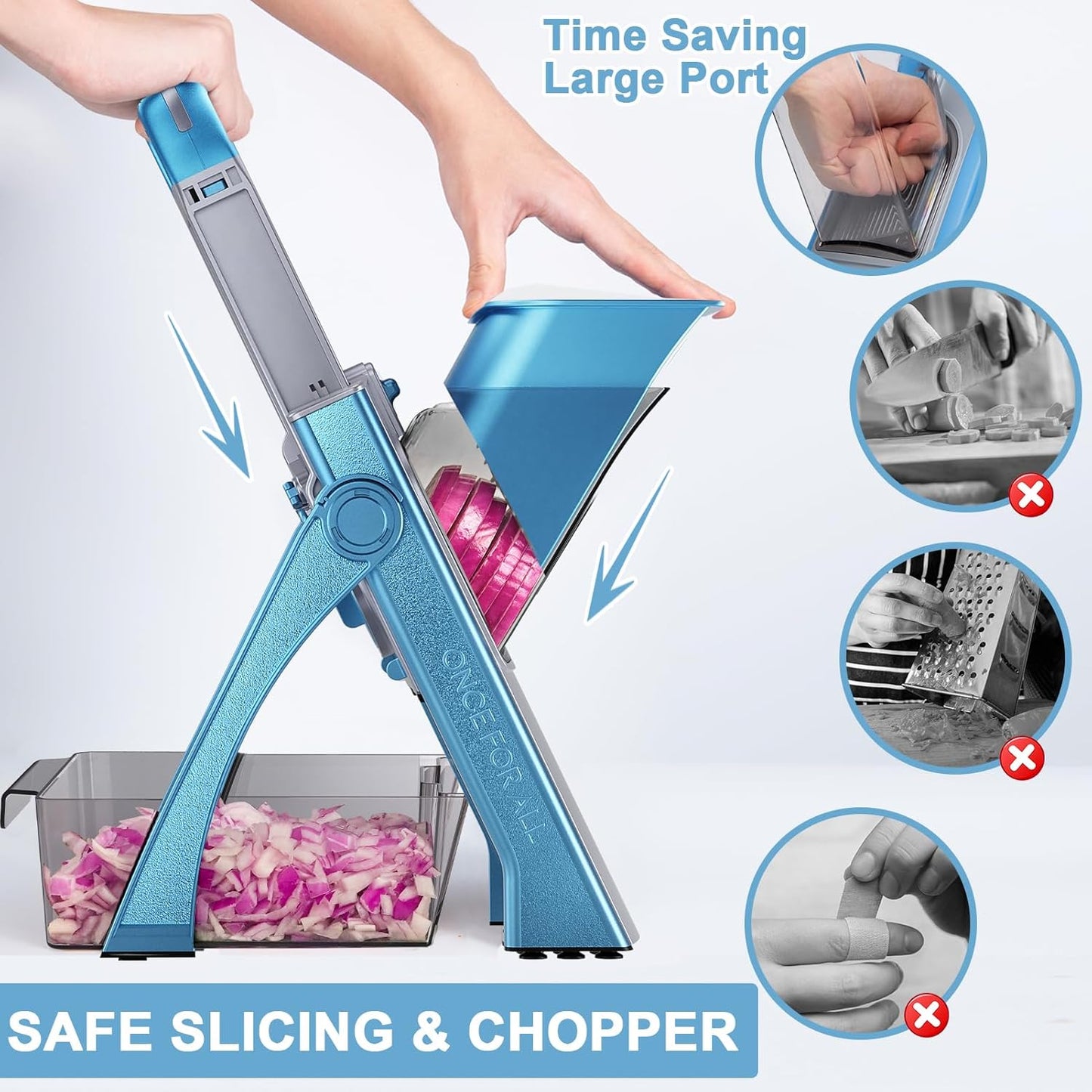 8 in 1 Mandoline Slicer for Kitchen, Vegetable Chopper, Potato Slicer, Fry Cutter Onion Chopper with Drain Basket Food Container with Lid, Stainless Steel Cheese Grater for Quick Meal Pre (Black)