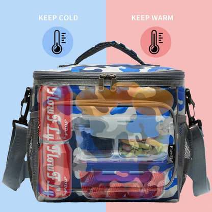 FlowFly Insulated Reusable Lunch Bag Adult Large Lunch Box for Women and Men with Adjustable Shoulder Strap,Front Zipper Pocket and Dual Large Mesh Side Pockets,Cherry - Colors B
