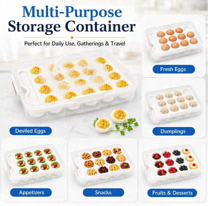 2 Pack Deviled Egg Containers with Lid, Holds 40 Deviled Egg Halves Total, Stackable Deviled Egg Carrier for Party, Picnic, Potluck, Easter, Refrigerator Storage, Clear Plastic Egg Tray Holder