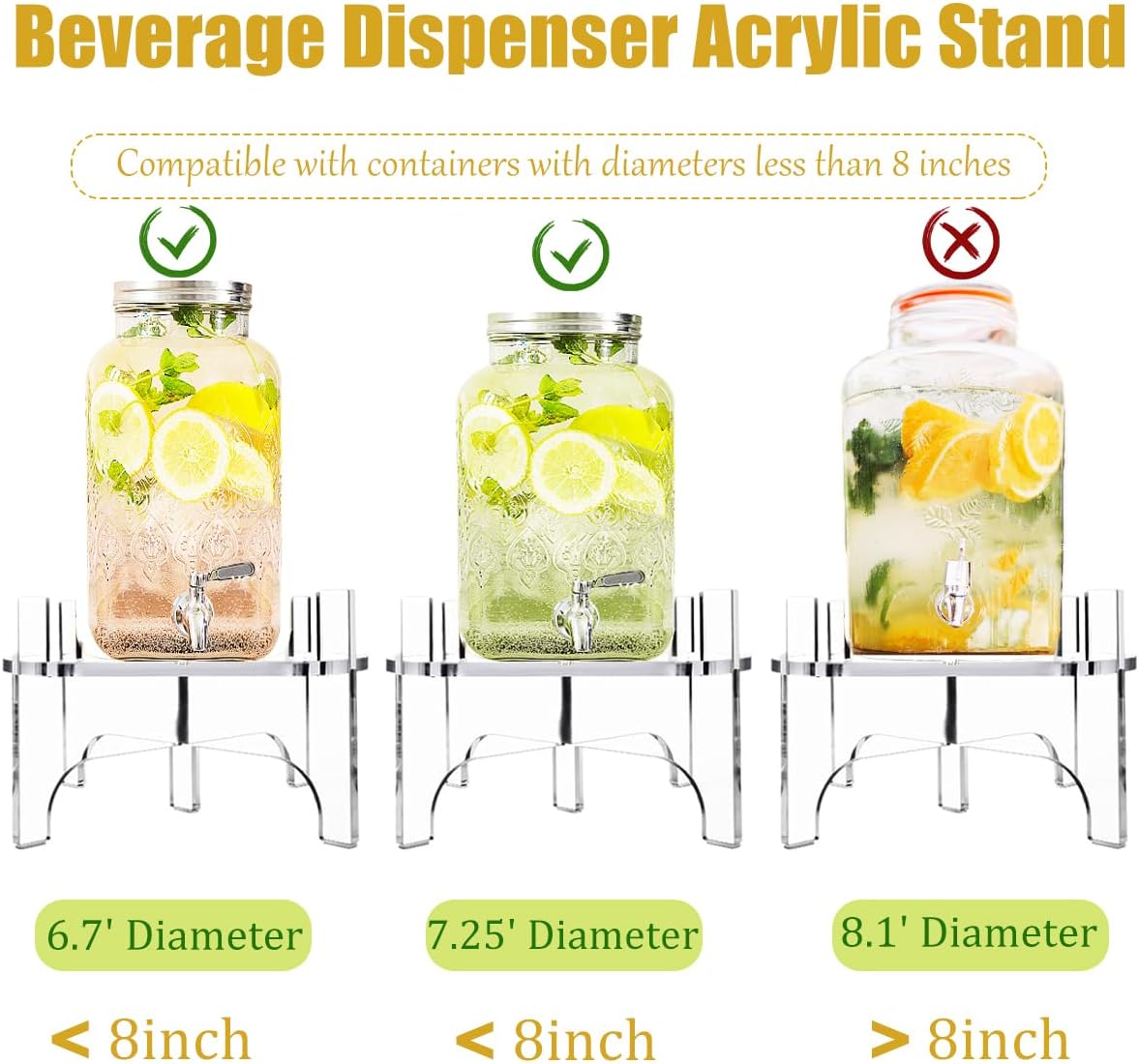 Acrylic Beverage Dispenser Stand, Glass Water Juice Drink Beverage Dispenser Floor Pitcher Stand Base for Parties and Catering Events, Fit Max 9 Inch Diameter of Water Dispenser Glass Drink