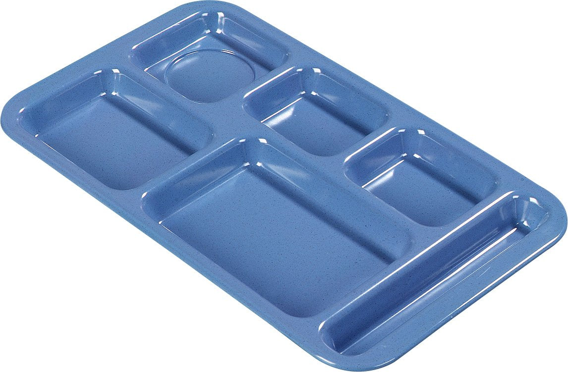 Carlisle FoodService Products Melamine Lunch Tray with 4 Compartments, Right Handed Cafeteria Tray with Divided Compartments for Food, 10" x 9.75", Dark Blue