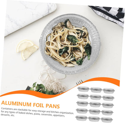VOSAREA 50sets Aluminum Foil Pans Lids Bbq Trays for Baking and Serving Round Grill Foil Trays Pizza and Storage Containers for Meal Prep and Catering