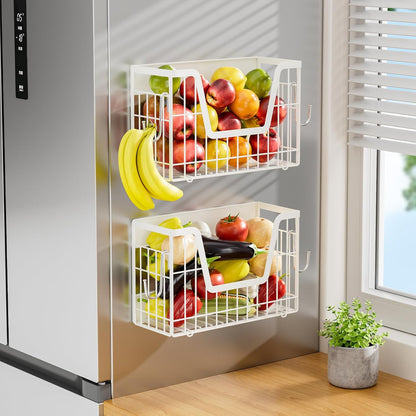 2 Set Magnetic Shelf for Fridge, Potato & Onion Storage Bins, Magnetic Fruit Basket for Refrigerator Pantry Kitchen Counter Laundry Organizer, Fridge Magnetic Spice Rack Magnet Fridge Storage