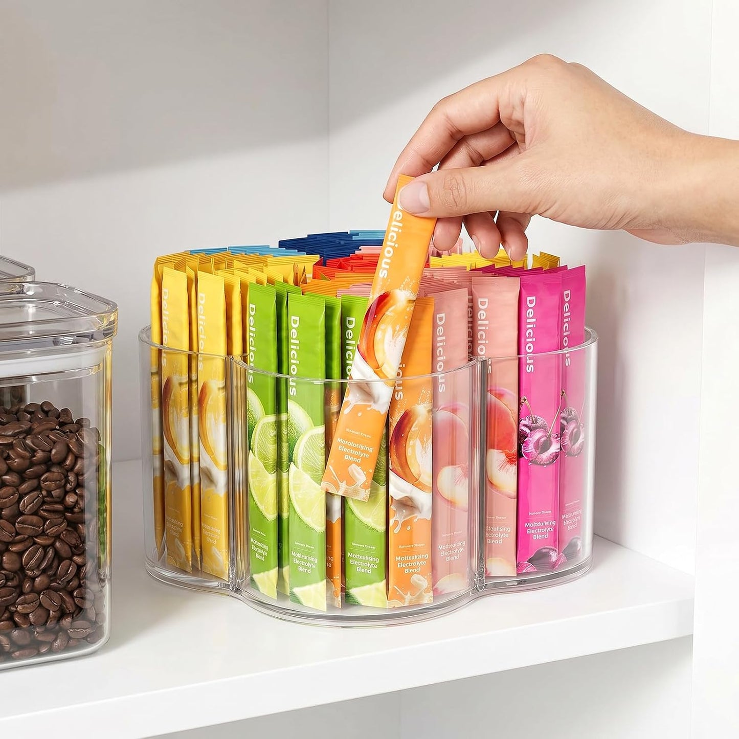 2 Pack Lazy Susan Organizer, 9 inch Rotating Storage Organizer with 4 Removable Bins, Lazy Susan Turntable Organizer for Fridge, Kitchen, Vanity, Cabinet