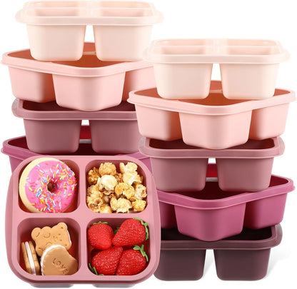 Honeydak 10 Pack Bento Snack Containers 4 Compartment Snack Boxes Reusable Containers with Lids Divided Meal Prep Lunch Food Storage Box for School Work Travel