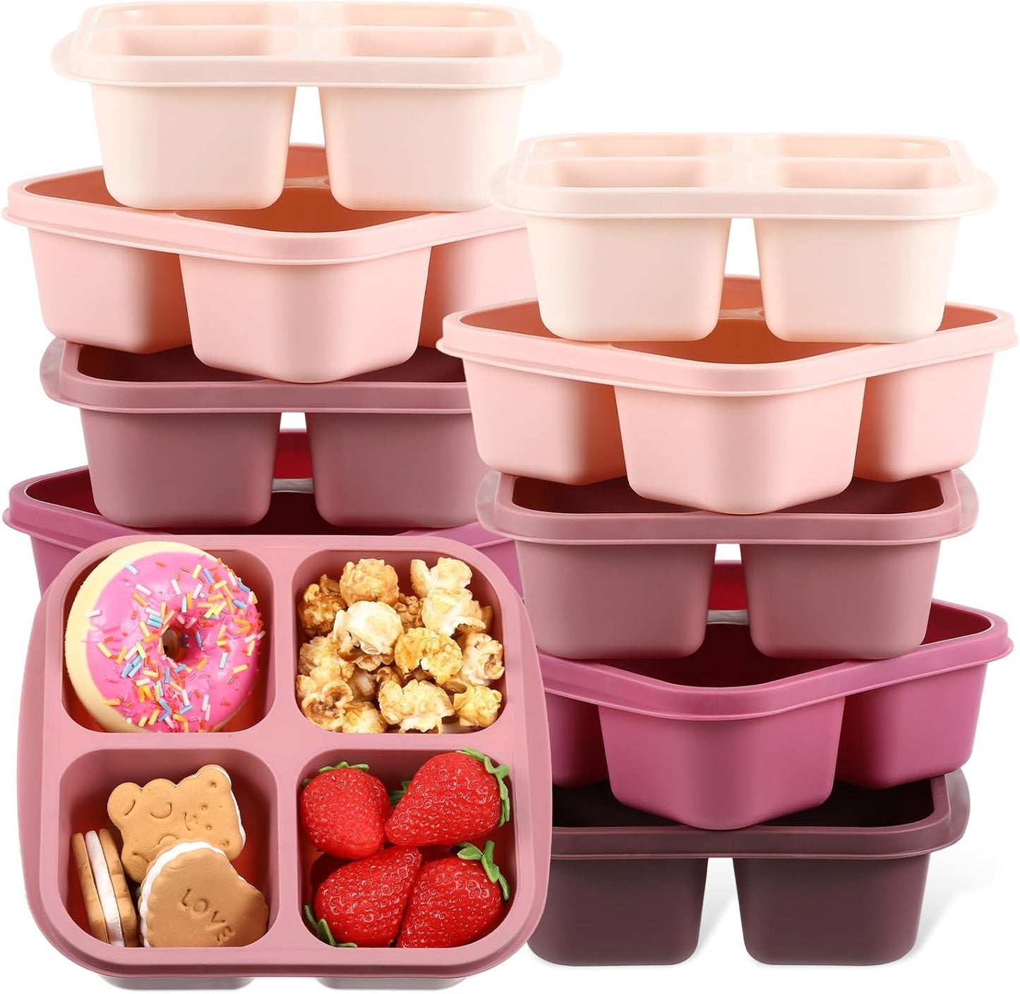 Honeydak 10 Pack Bento Snack Containers 4 Compartment Snack Boxes Reusable Containers with Lids Divided Meal Prep Lunch Food Storage Box for School Work Travel