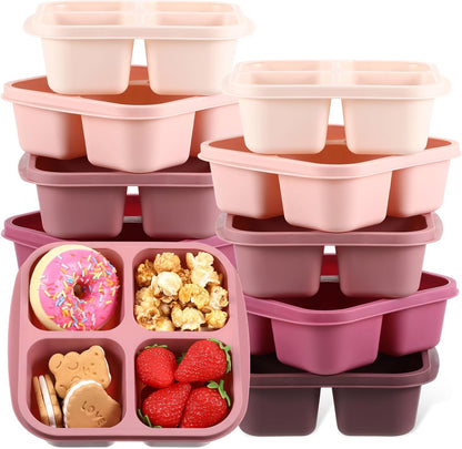 Honeydak 10 Pack Bento Snack Containers 4 Compartment Snack Boxes Reusable Containers with Lids Divided Meal Prep Lunch Food Storage Box for School Work Travel