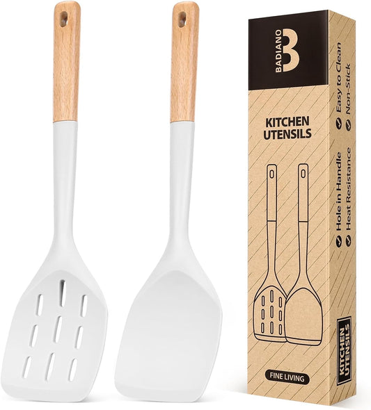 Badiano Silicone Spatula, Non Stick Turner for Cooking, Food Grade, White