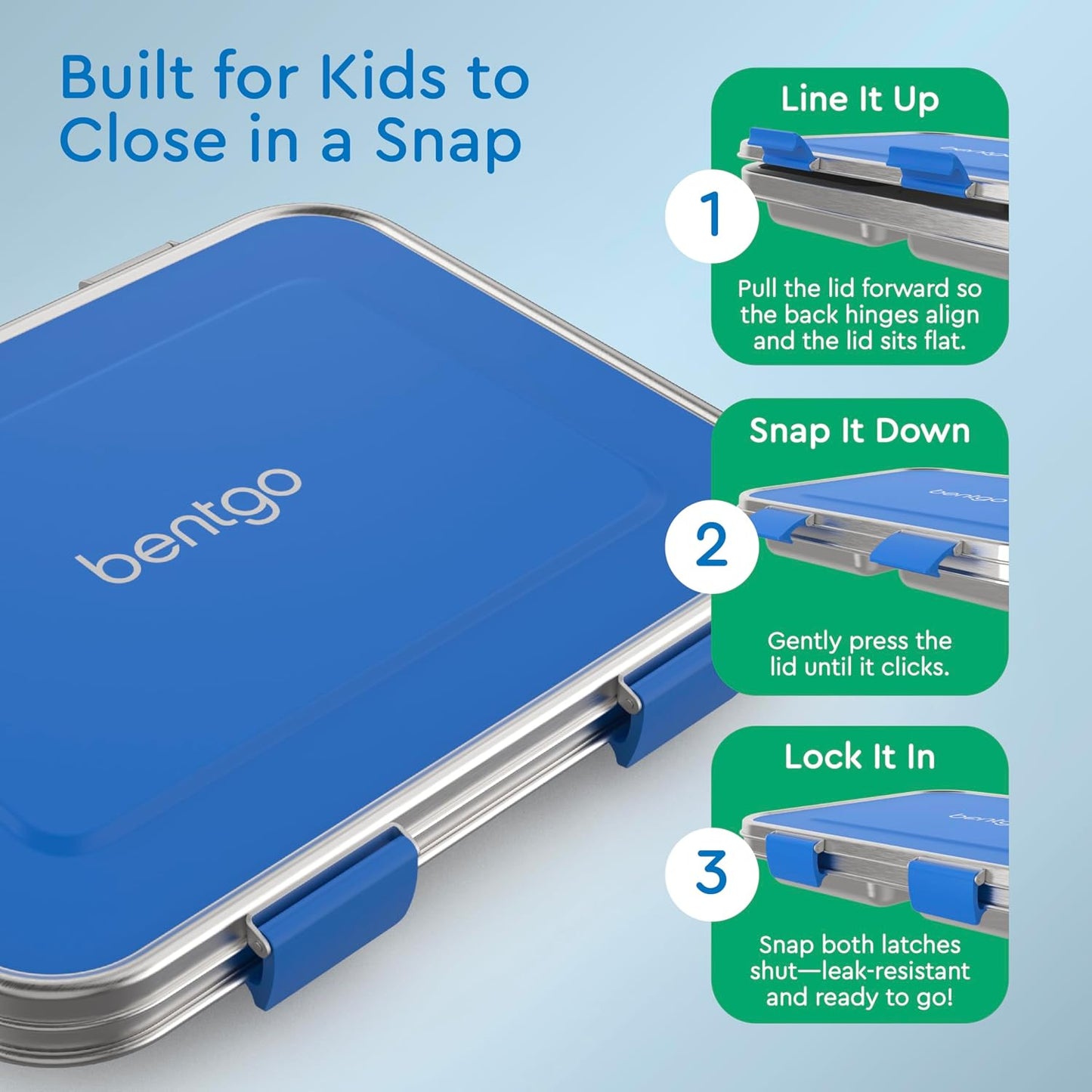 Bentgo Kids Stainless Steel Leak-Resistant Lunch Box - 3-Compartments with Bonus Silicone Container, Durable, Eco-Friendly, Dishwasher Safe, BPA-Free, Ideal for School, Ages 3+ (Silver)