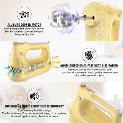GUALIU Electric Hand Mixer, 304*(2* Beaters, 2* Dough Hooks), (1* Storage Bag) Handheld Mixer for Baking Cakes, Eggs, Cream Food Mixers, Turbo Boost /5 Speed Kitchen Blender PINK