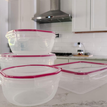Sterilite Ultra-Seal 8.1 Qt Bowl, Large Airtight Food Storage Container, Latching Lid, Microwave and Dishwasher Safe, Clear With Red Gasket, 2-Pack