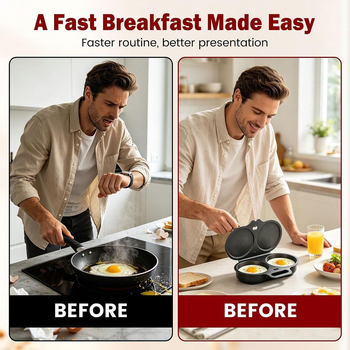 Dual Cavity Microwave Egg Poacher with Lid and Handle, Dark Gray