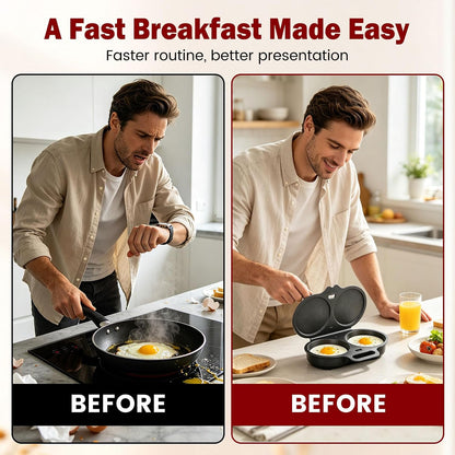 Dual Cavity Microwave Egg Poacher with Lid and Handle, Dark Gray