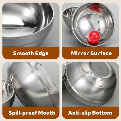 10 Pack Stainless Steel Bowls, 5 Inch Snacks Bowl 15 Oz Soup Bowl Double Walled Insulated Metal Serving Dishes for Sauces, Rice, Noodle, Ice Cream