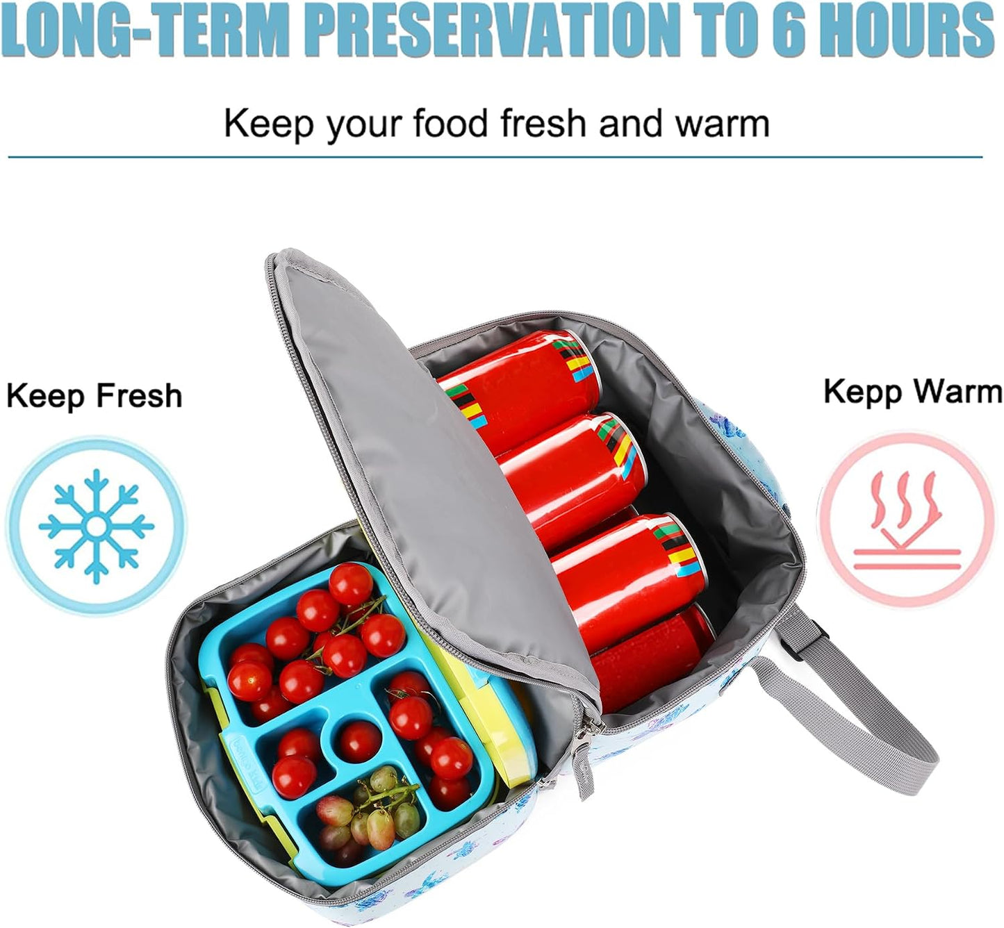 Tilami Lunch Bags Insulated Adjustable Strap Zipper, Two Compartments Cooler Bags, Bento Bags for Kids Toddlers (Blue)