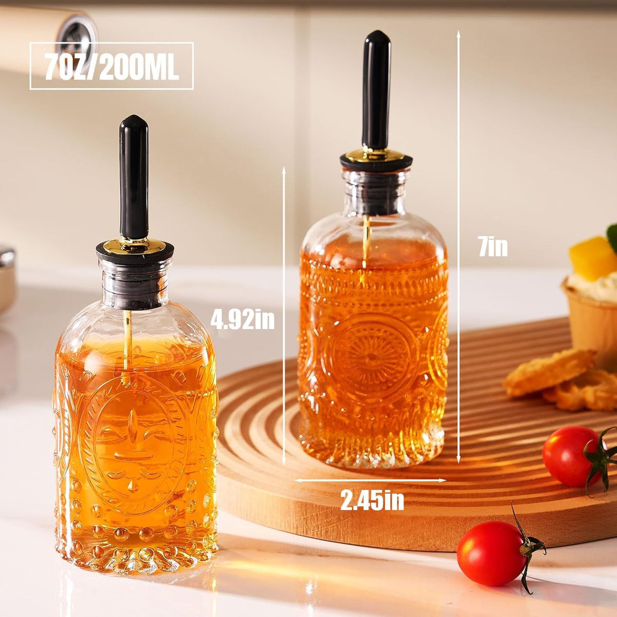 Baalaka Syrup Bottles, Glass Coffee Syrup Dispenser Set, 2-Pack, 7 oz Each