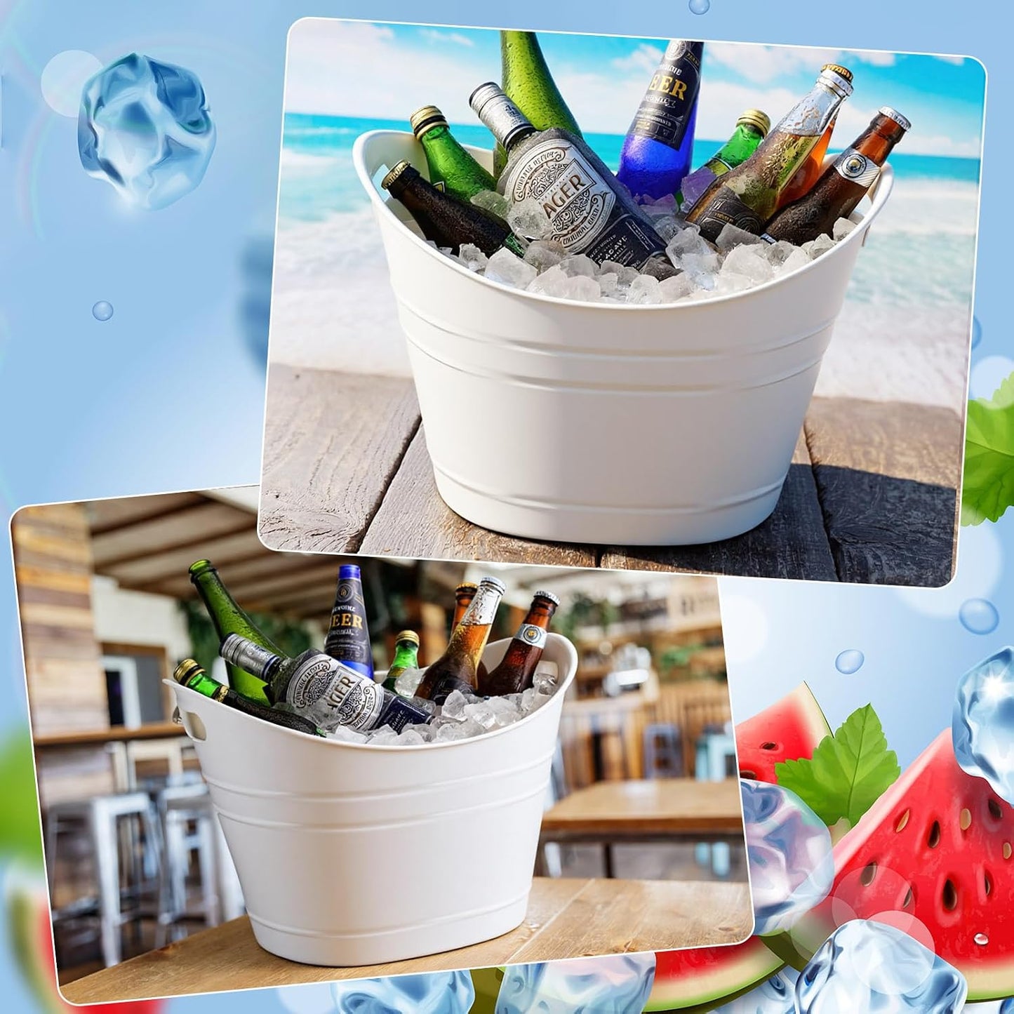 Patelai 6 Pcs Ice Buckets Bulk, Plastic Ice Buckets with Handles, Oval Storage Tub, Large Capacity Drink Tub for Party Bar Wine Beer Champagne Beverage Bottle Cooler(4.5 Liter,Clear)