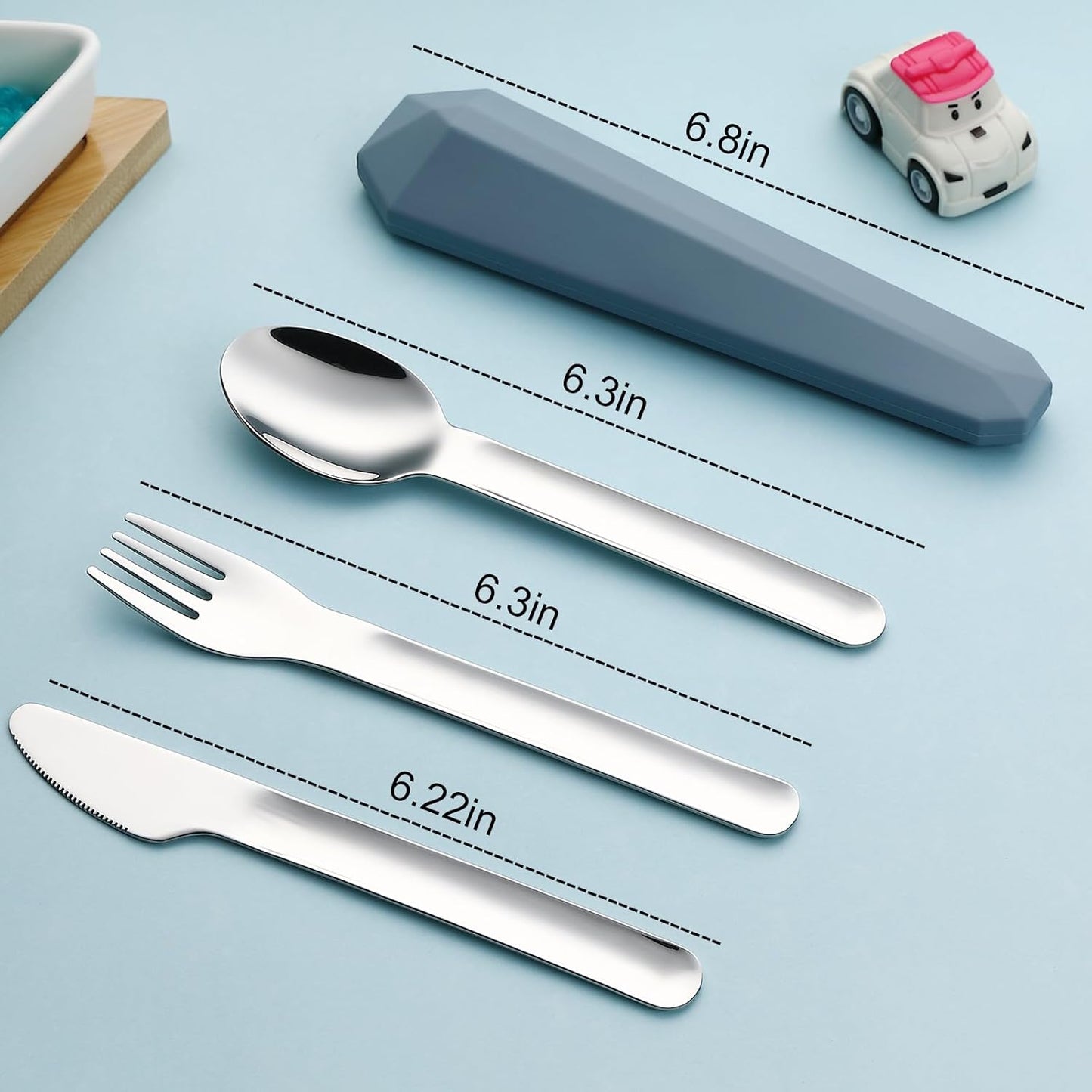 Utensils for Lunch Box Accessories, DEVICO Travel Silverware Set with Case, Camping Flatware Include 18/8 Stainless Steel Knife Fork and Spoon Set, Reusable Portable Cutlery Set for School (Teal)