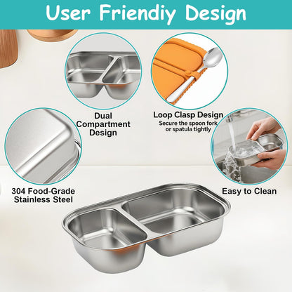 Stainless Steel Snack Containers, 6-Pack Reusable Grab and Go Containers with Lids, Dual Compartment Bento Box for Travel, Camping & Lunch Prep