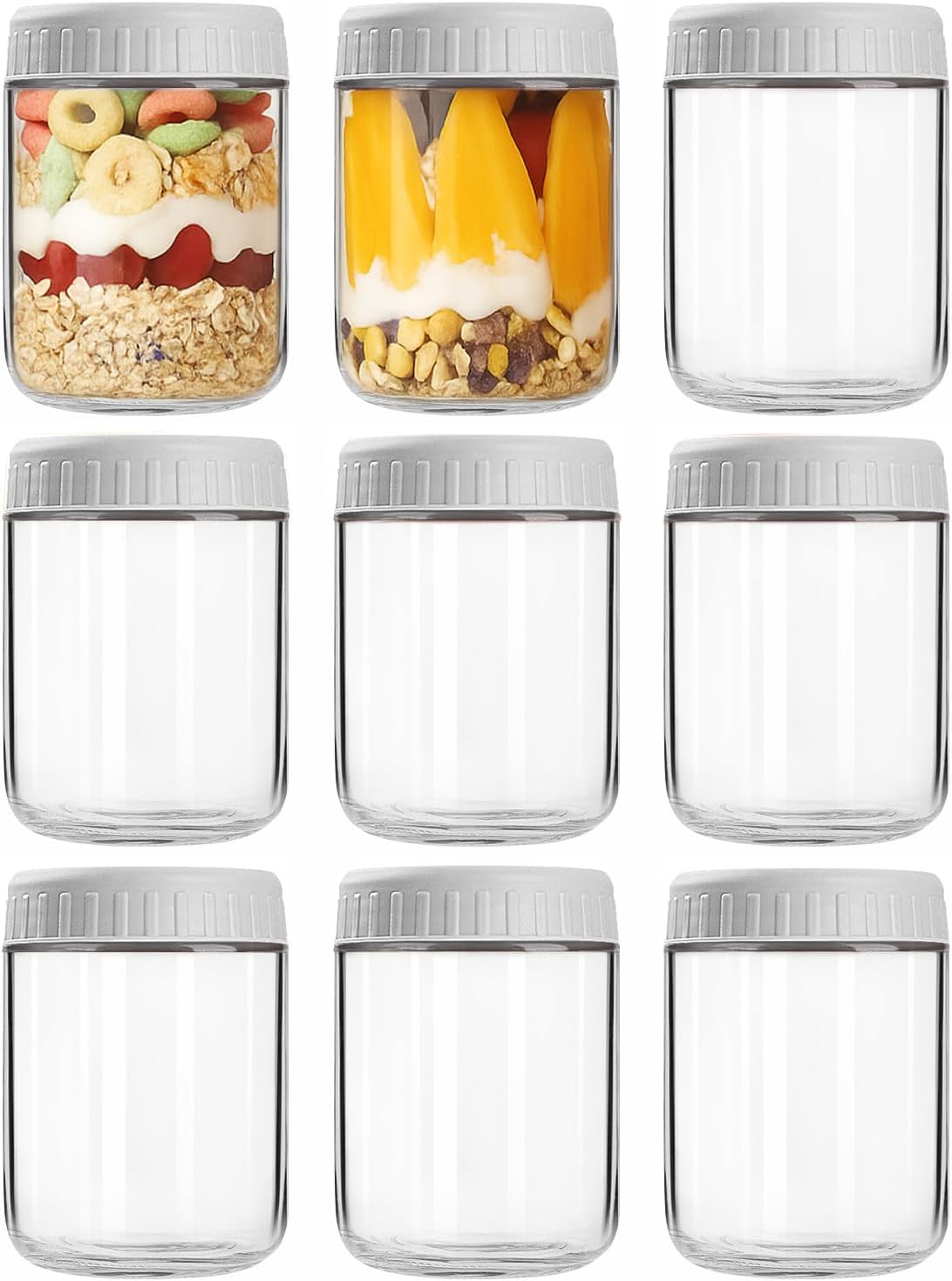 Overnight Oats Containers with Lids, 10oz Wide Mouth Mason Jars with Lids, 9 Pack Glass Jars with Airtight lid for Chia Pudding Yogurt Salad, Meal Prer Oatmeal Jars, Pink