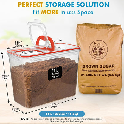 Shazo 2 PC (11L | 372 oz) Flour Sugar Storage Containers with Spout Lid & Easy Carry Handle - BPA Free Extra Large Airtight Food Storage Containers with Lids - Rice Canisters Sets for Kitchen & Pantry