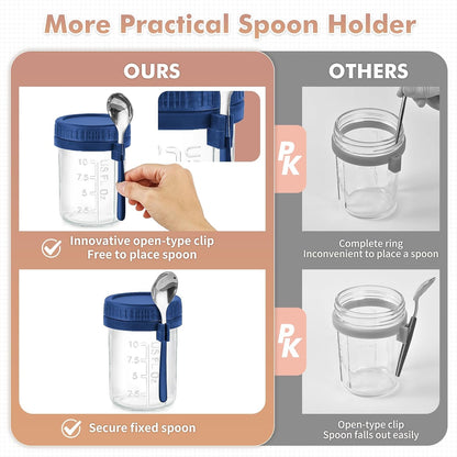 DRKIO 4 Pack Glass Overnight Oats Containers with Lids and Spoons 16 Oz Mason Jars for Overnight Oats Jars Leak Proof Oatmeal Container Meal Prep Jar for Cereal Fruit Vegetable Milk Salad Yogurt