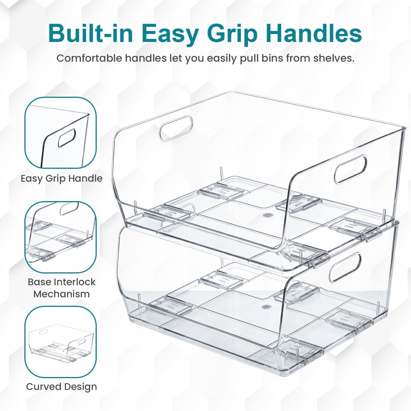 Basicwise 9-Inch Open-Front Clear Storage Bin with Easy-Grip Handle Stackable Transparent Plastic Organizer Container for Pantry Cabinet Refrigerator Drawers Closets and Shelf Organization, Medium