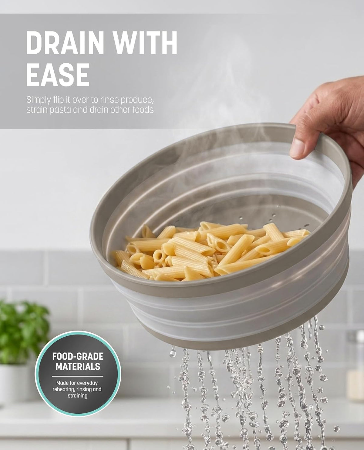 Gevoli Collapsible Microwave Splatter Cover with Strainer Draining Base (Gray)