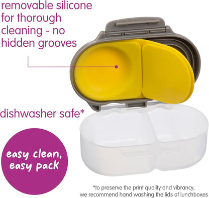 b.box Snack Box 2-Pack - Leak Proof Mini Bento Box for Kids & Toddlers, 2 Compartment Snack Containers for Kids, Dishwasher Safe, BPA-Free, PFAS-Free, Ages 4mo+, 1 3/4 Cup Each (Strawberry + Lilac)