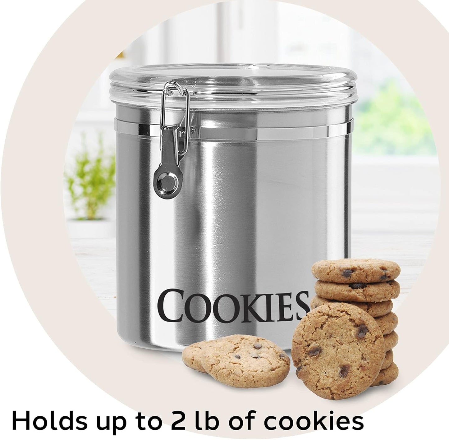 Oggi Jumbo 8" Stainless Steel Flour Clamp Canister - Airtight Food Storage Container Ideal for Kitchen & Pantry Storage of Flour or other Bulk, Dry Foods.