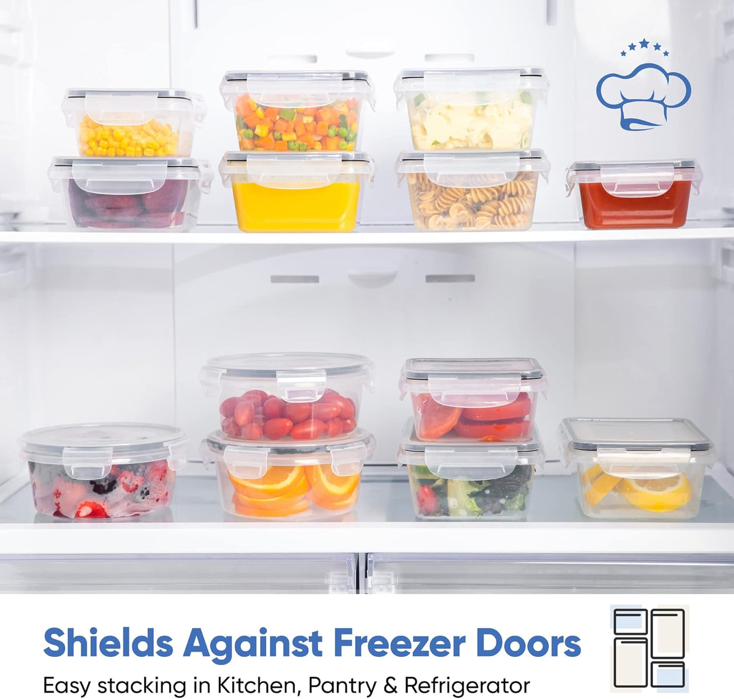 Chef's Path 28 Piece Airtight Food Storage Containers with Easy Snap Lids, 14 Containers and Lids, Stackable Kitchen and Pantry Canisters for Coffee, Meal Prep and Food Storage -Transparent