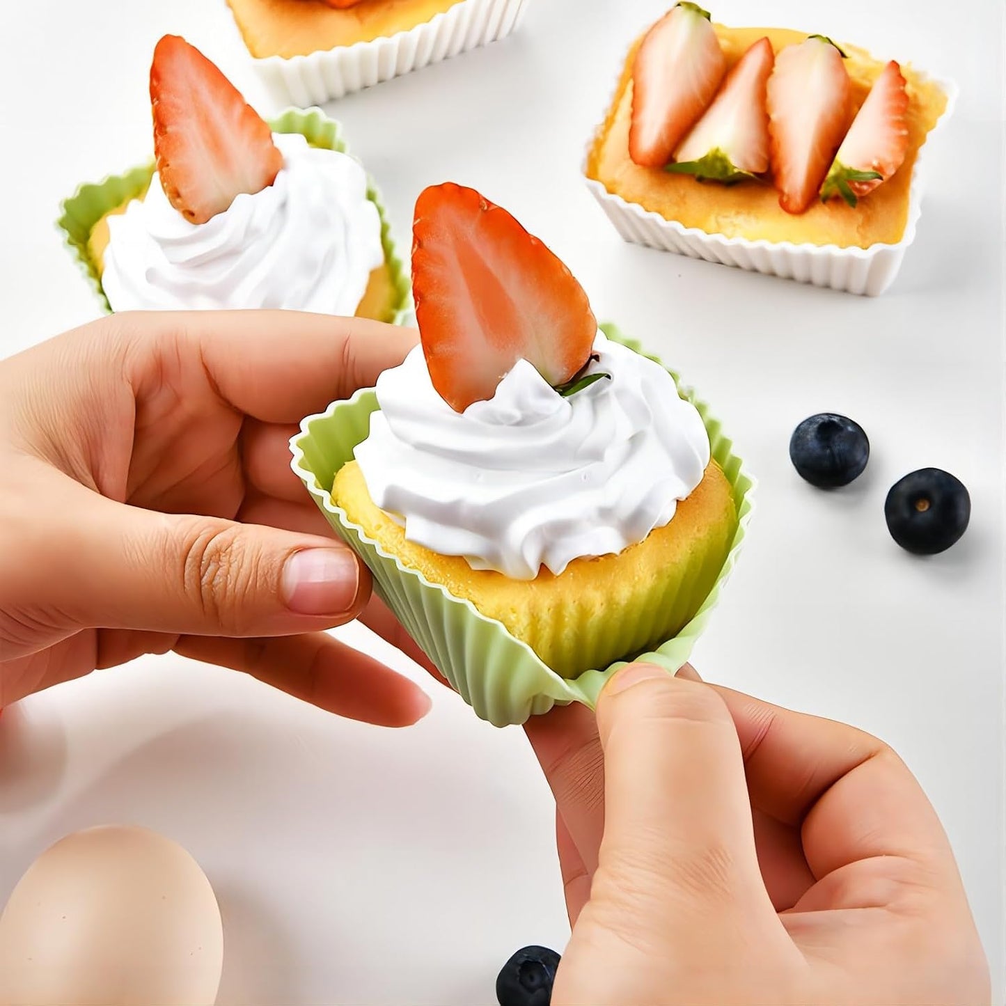12 Pack Reusable Silicone Cupcake Baking Cups, 3 Shapes of Standard Round & Square & Rectangle,Muffin Liners,Non-Toxic, BPA Free, Dishwasher Safe