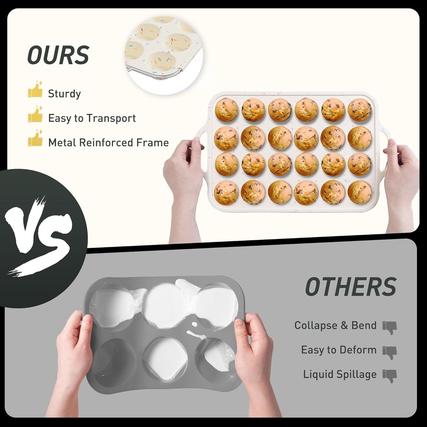 2 Packs 12 Cups Silicone Muffin Pan for Baking with Metal Reinforced Frame Regular Size Cupcake Pan Tray Egg Bites Silicone Cookie Molds Muffin Tin Tart Pans Sheet Set for Oven Dishwasher Safe