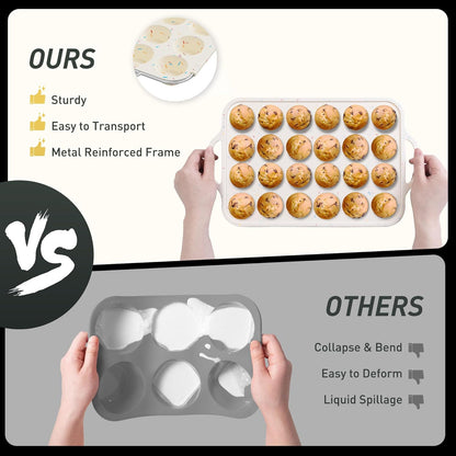 2 Packs 12 Cups Silicone Muffin Pan for Baking with Metal Reinforced Frame Regular Size Cupcake Pan Tray Egg Bites Silicone Cookie Molds Muffin Tin Tart Pans Sheet Set for Oven Dishwasher Safe