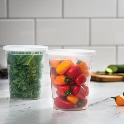 Stack Man 16 oz Deli Containers with Lids (48 Sets) – Pint Clear Plastic Food Storage Containers, Airtight Leak-Resistant Seal, BPA-Free, Microwave & Freezer Safe, Meal Prep Soup Takeout To-Go