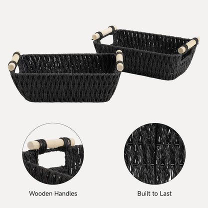 StorageWorks Hand-Woven Storage Baskets with Wooden Handles, Water Hyacinth Wicker Baskets for Organizing, 2 Pack