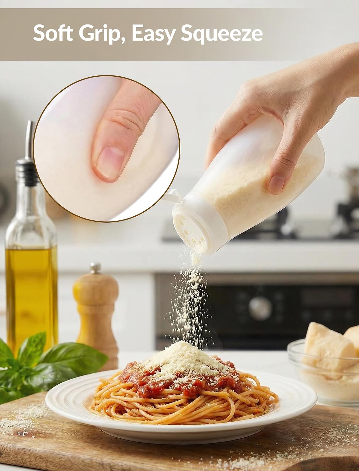 NiHome Soft Parmesan Cheese Shaker Set, 10oz Squeezable Spice Jars