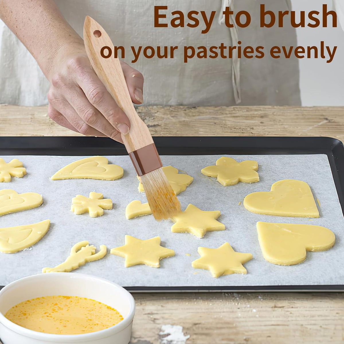 3 Pack Natural Bristle Pastry Brush for Basting Baking Cooking Food