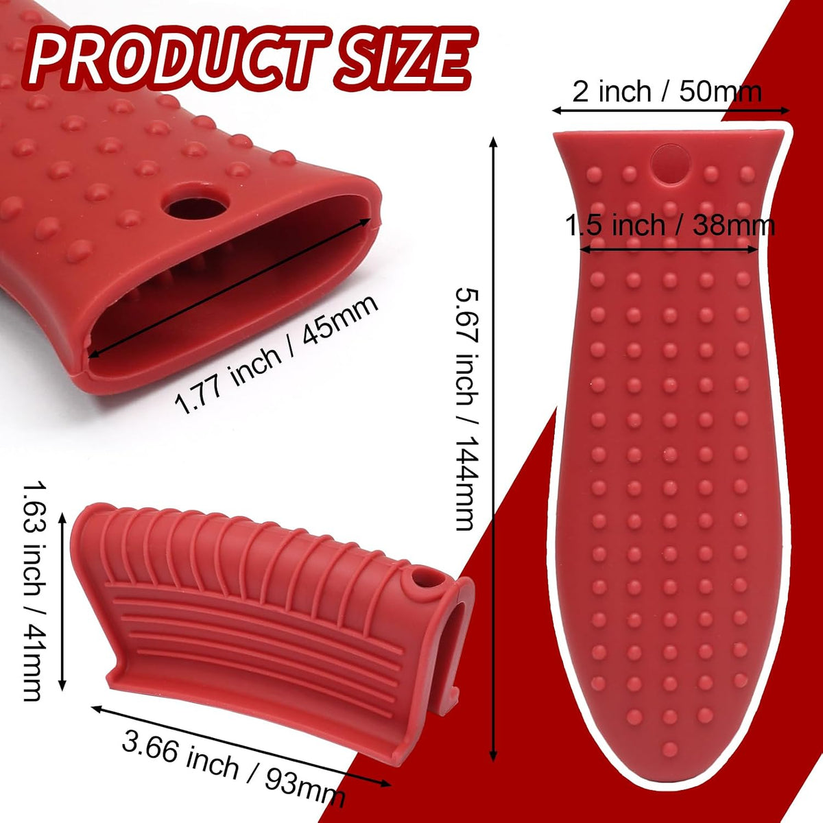 3 Pack Cast Iron Handle Covers, Heat Resistant Silicone, Red