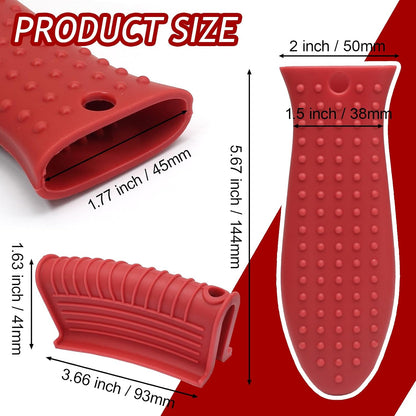 3 Pack Cast Iron Handle Covers, Heat Resistant Silicone, Red