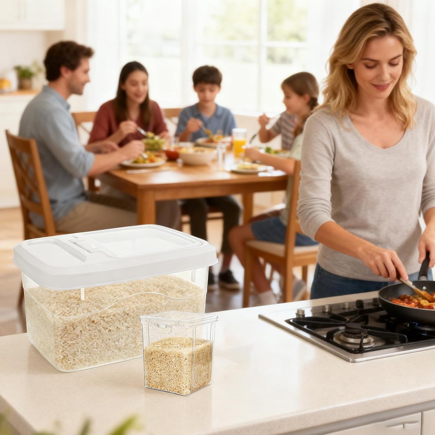16lb Rice Storage Container and 3lb Storage Bin Set, Rice Container Airtight Grain Dispenser Kitchen Pantry Organizer Pet Dog Cat Food Container for Dry Food Cereal Grain