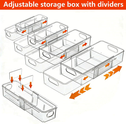 REBECAT 4 Pcs Expandable Clear Drawer Organizers, Adjustable Drawer Organizer Bins with Dividers, makeup organizer for drawer, drawer organizer bathroom for Vanity, Junk Drawer & Office
